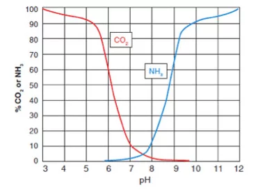 CO 2和pH相關(guān)，影響NH 3的毒性